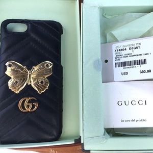 Gucci IPhone 7 iPhone Case Black Gold Moth GG Preowned With Wear